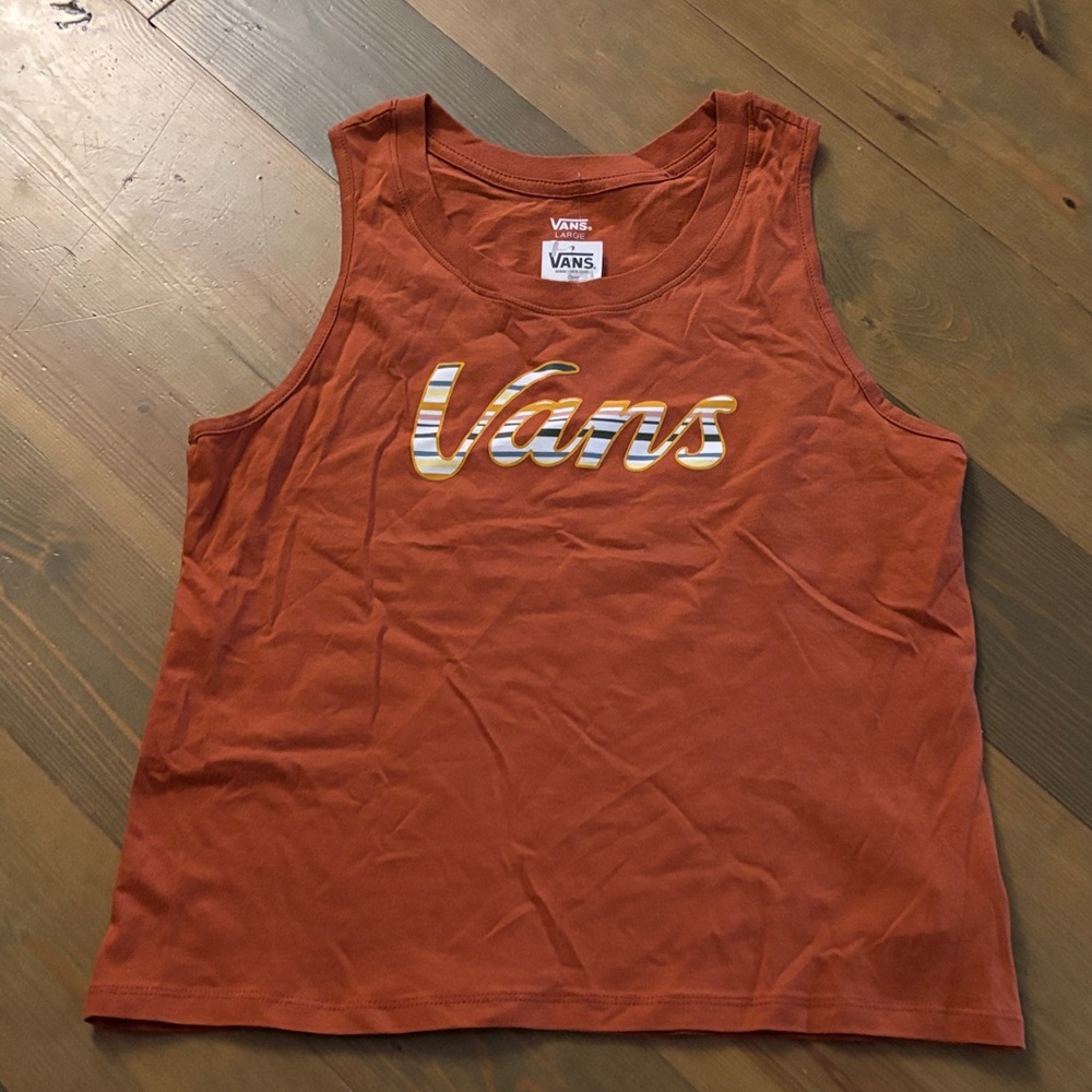 Vans Burnt Orange Tank Top with Striped Logo PTP 18”